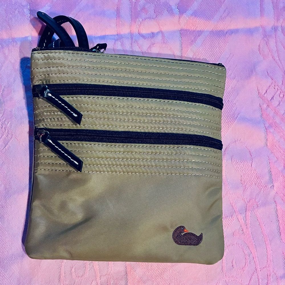 Y2K Dooney & Bourke Triple Zip Brown Pink Interior Crossbody Purse Bag khaki NWT